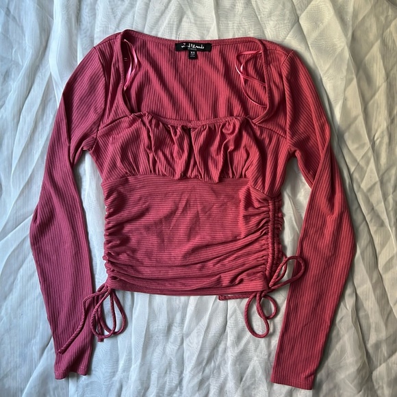 Rouched Long Sleeve Top Pink - Picture 2 of 5